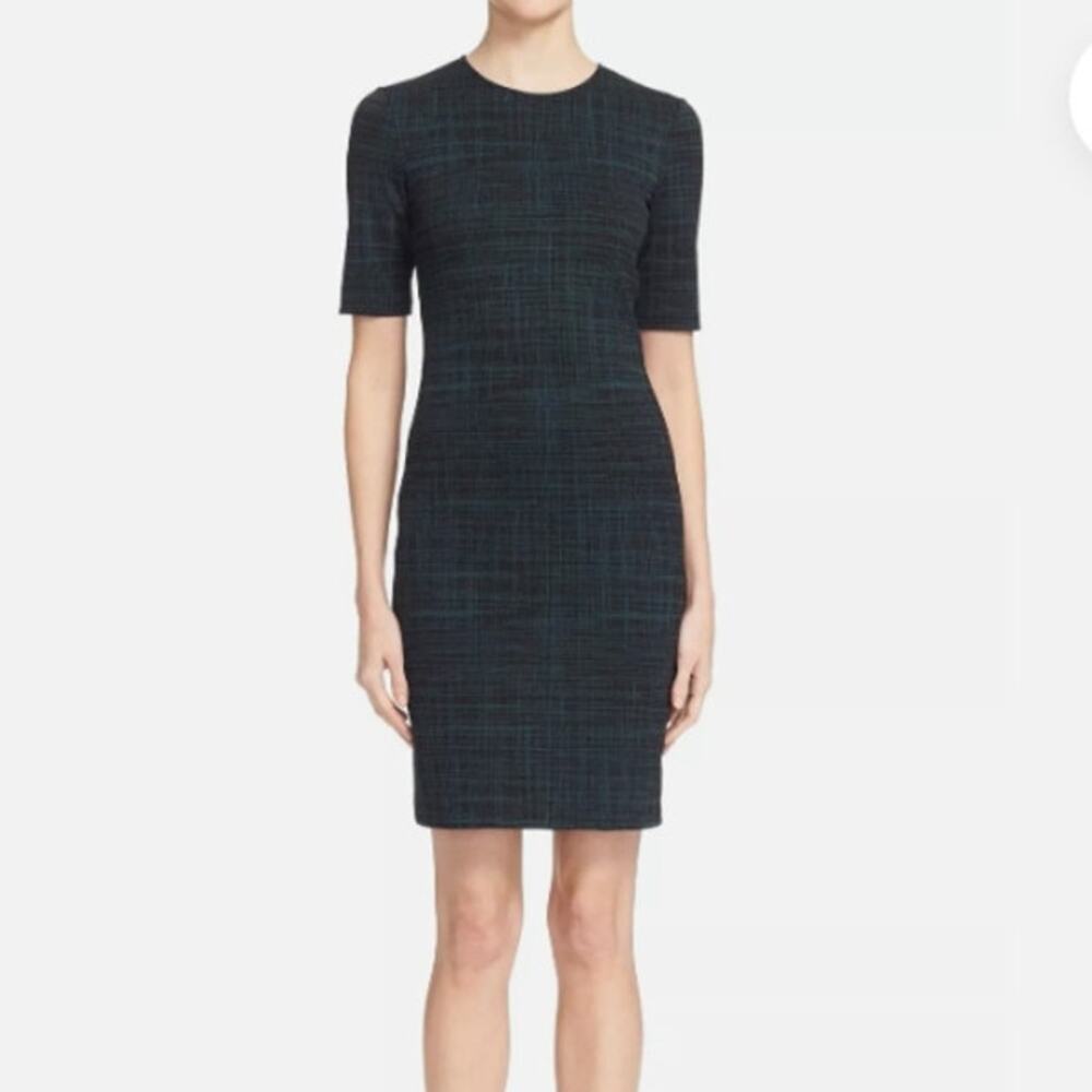 Theory Rijik B Configure Sheath Dress Short Sleeve Knit Dark Green Size 2